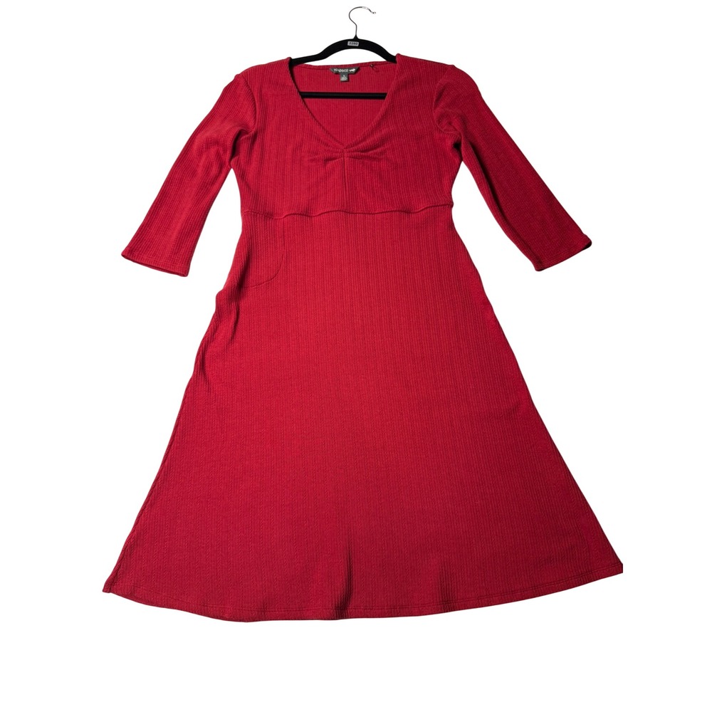 Toad&Co Rosalinda Cable Rib LS Dress Red Organic Cotton Tencel V-Neck Small